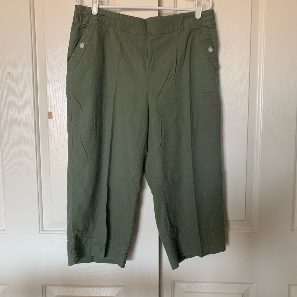Croft & Barrow Women Green Casual Pants Pull-On Capri Cropped Plus Size L 14-16